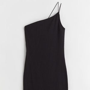 H&M BLACK RIBBED ONE SHOULDER MINI DRESS